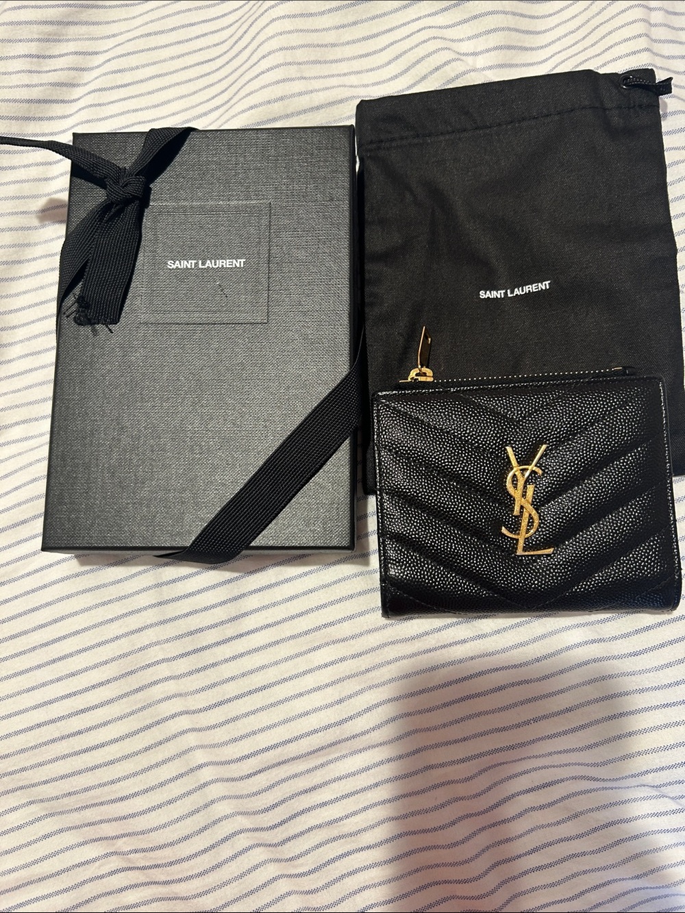 Saint Laurent Black Quilted Caviar Leather Card Wallet with Gold YSL - Picture 7 of 8